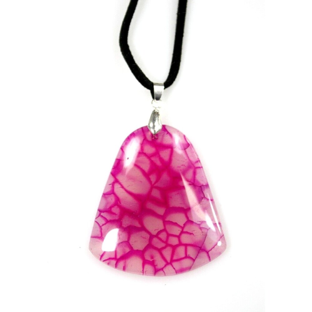 Dragon Veins Agate Pendant Necklace Pink Bell Shaped Stone BOHO OOAK Jewelry